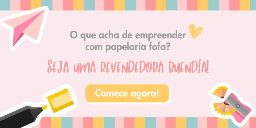 Banner para se inscrever para revender papelaria fofa