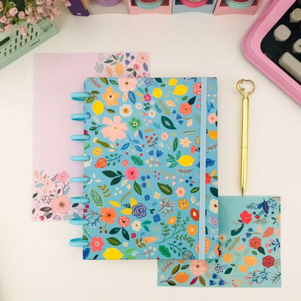 Caderno de Disco Buendía - Floral Turquesa