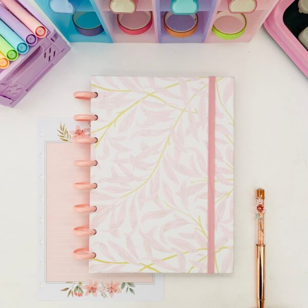 Caderno de Disco A5 com Folhas Decoradas - Floral Elegante