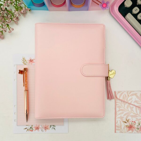Fichário Luxo com Folhas Decoradas Médio - Rosa