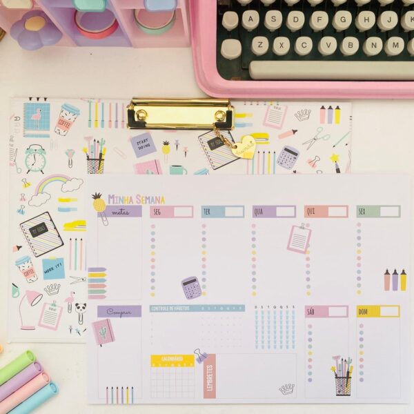 Prancheta Grande com Planner Semanal Back to School
