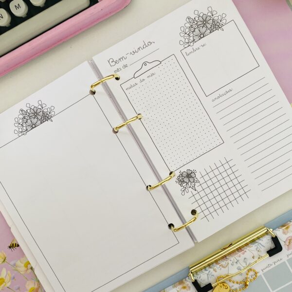 Planner Fichário Abelhas Rainha Azul Serenity Folha Decorada - Image 2
