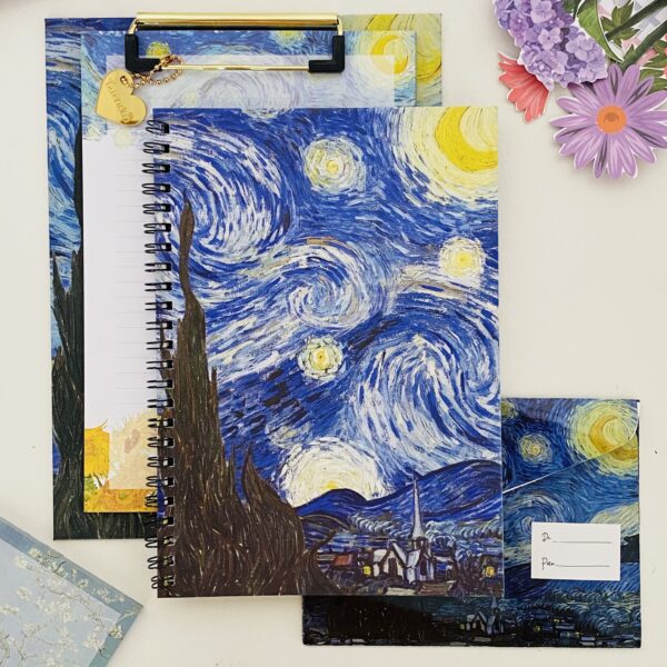 Cadernico Espiral Buendía - Noite Estrelada Folhas Decoradas