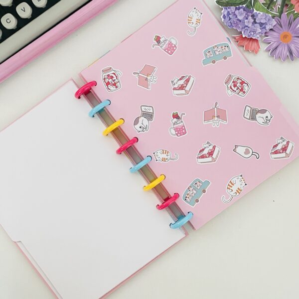 Caderno Wire-o a5 Gatinho com Folhas Decoradas - Imagem 5