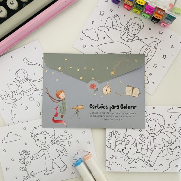 Kit com 4 Cartões para Colorir - Pequeno Príncipe