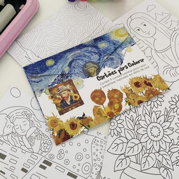 Kit com 4 Cartões para Colorir - Obras de Arte