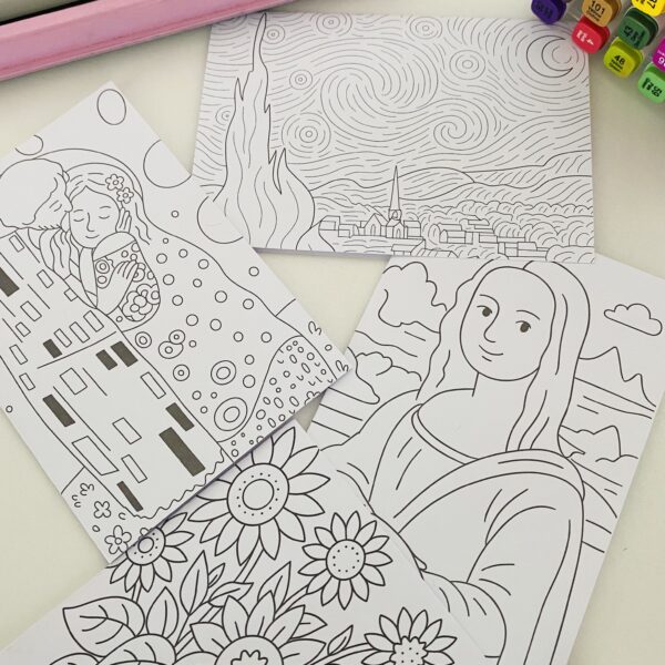 Kit com 4 Cartões para Colorir - Obras de Arte - Imagem 2