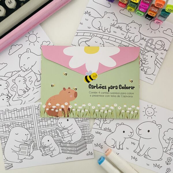 Kit com 4 Cartões para Colorir - Capivaras
