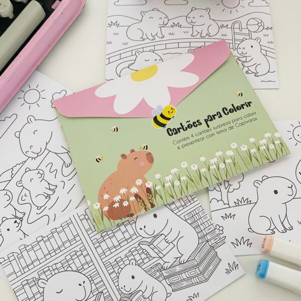Kit com 4 Cartões para Colorir - Capivaras - Imagem 2