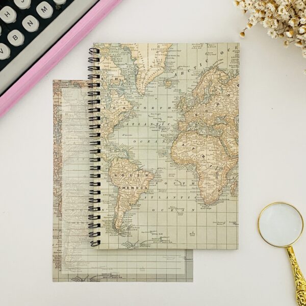 Cadernico Espiral Buendía - Mapa Mundi Folhas Decoradas