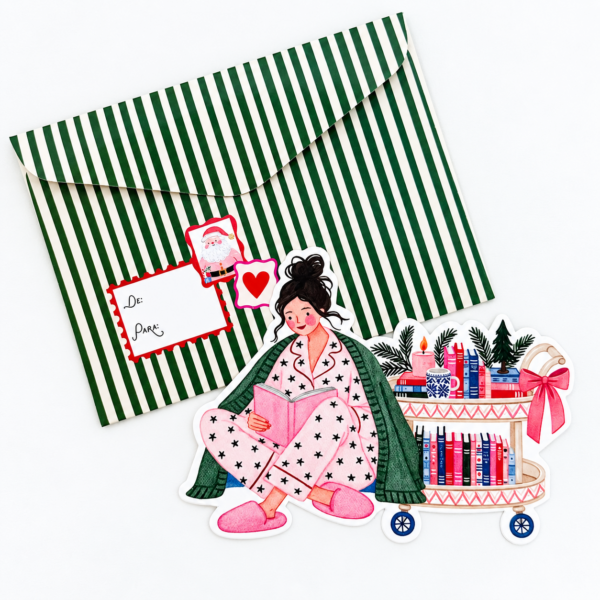 Cartão Markatto com Envelope - Menina e Carrinho de Livros